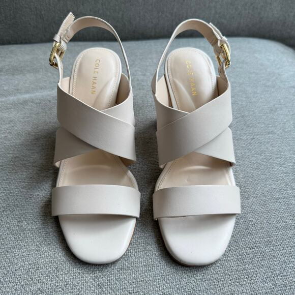 COLE HAAN Women's Cynthia Block Heel Sandal Leather Pumice Stone/Brown Sz 6 - Picture 13 of 13